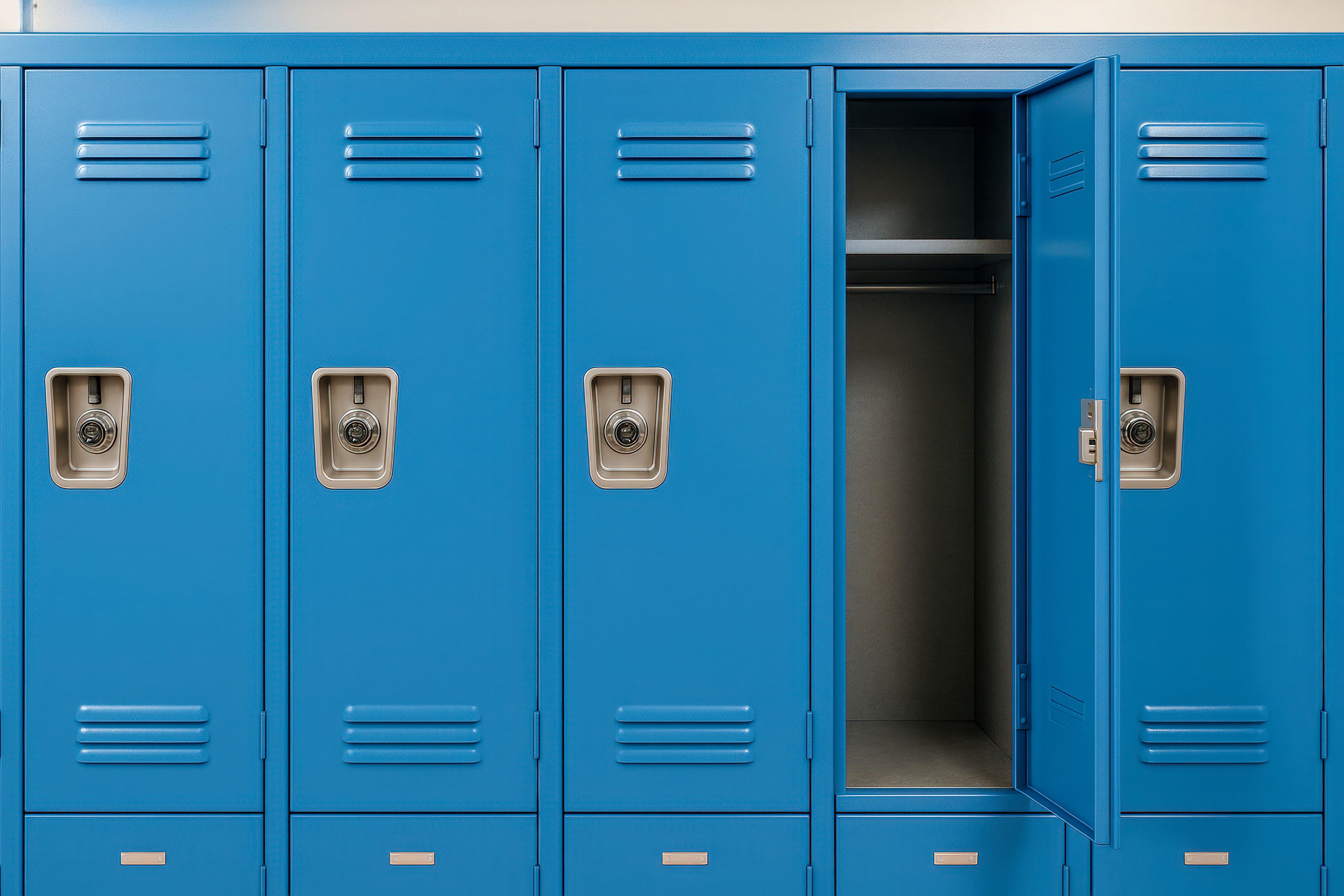 The sound of closing locker <br>Nargiz.Row of closed blue school lockers with one open, empty interior visible, symbol of student life, education system, storage, high school, organization, security, and daily academic routine.Adobe. (n.d.). Stock photos, royalty-free images, graphics, vectors & videos.https://as1.ftcdn.net/jpg/16/72/64/67/240_F_1672646749_kgPEcyUiXy07kBhpYT4zqr0lr1WAaCh1.jpg.