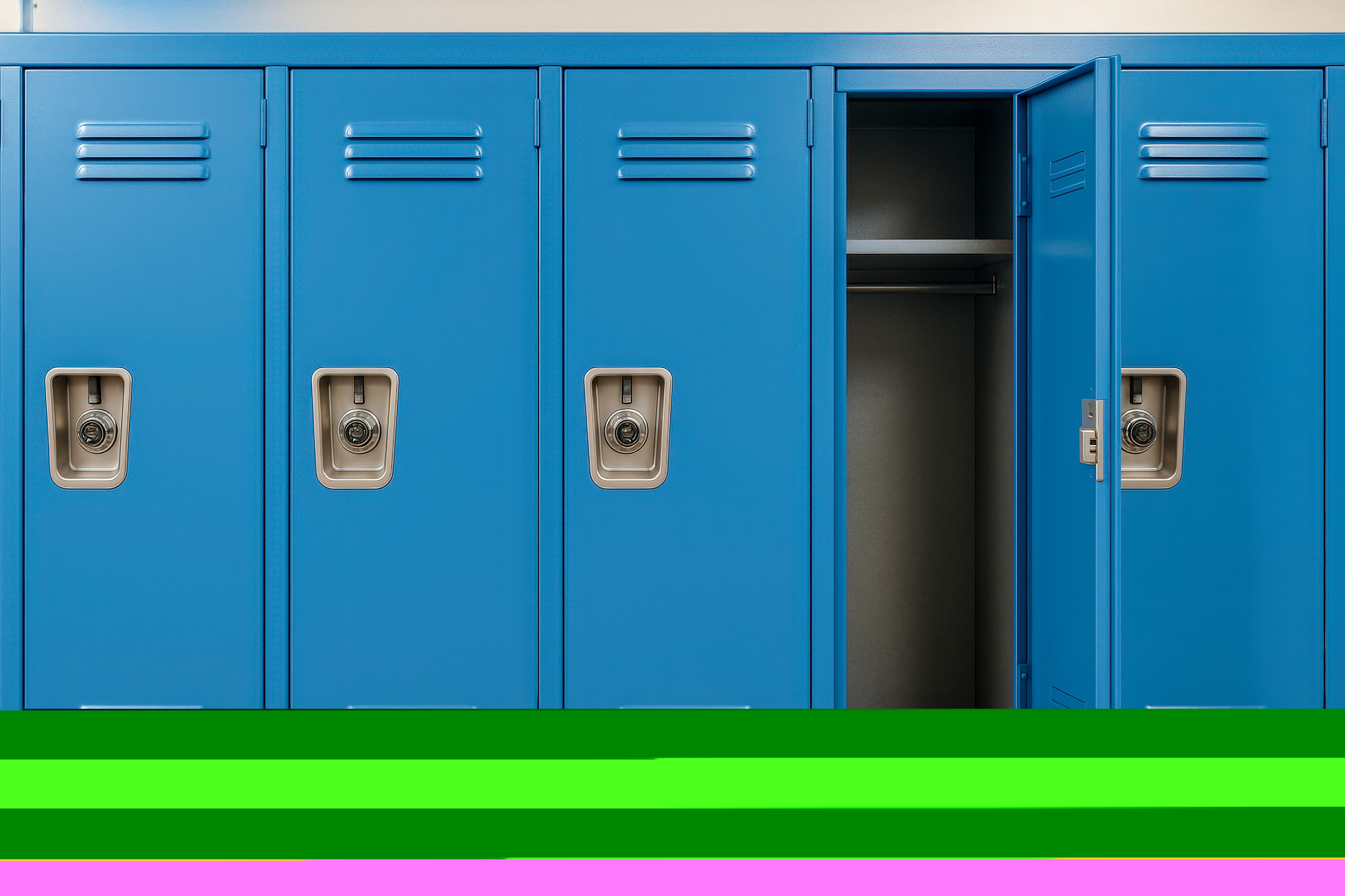 The sound of closing locker <br>Nargiz.Row of closed blue school lockers with one open, empty interior visible, symbol of student life, education system, storage, high school, organization, security, and daily academic routine.Adobe. (n.d.). Stock photos, royalty-free images, graphics, vectors & videos.https://as1.ftcdn.net/jpg/16/72/64/67/240_F_1672646749_kgPEcyUiXy07kBhpYT4zqr0lr1WAaCh1.jpg.