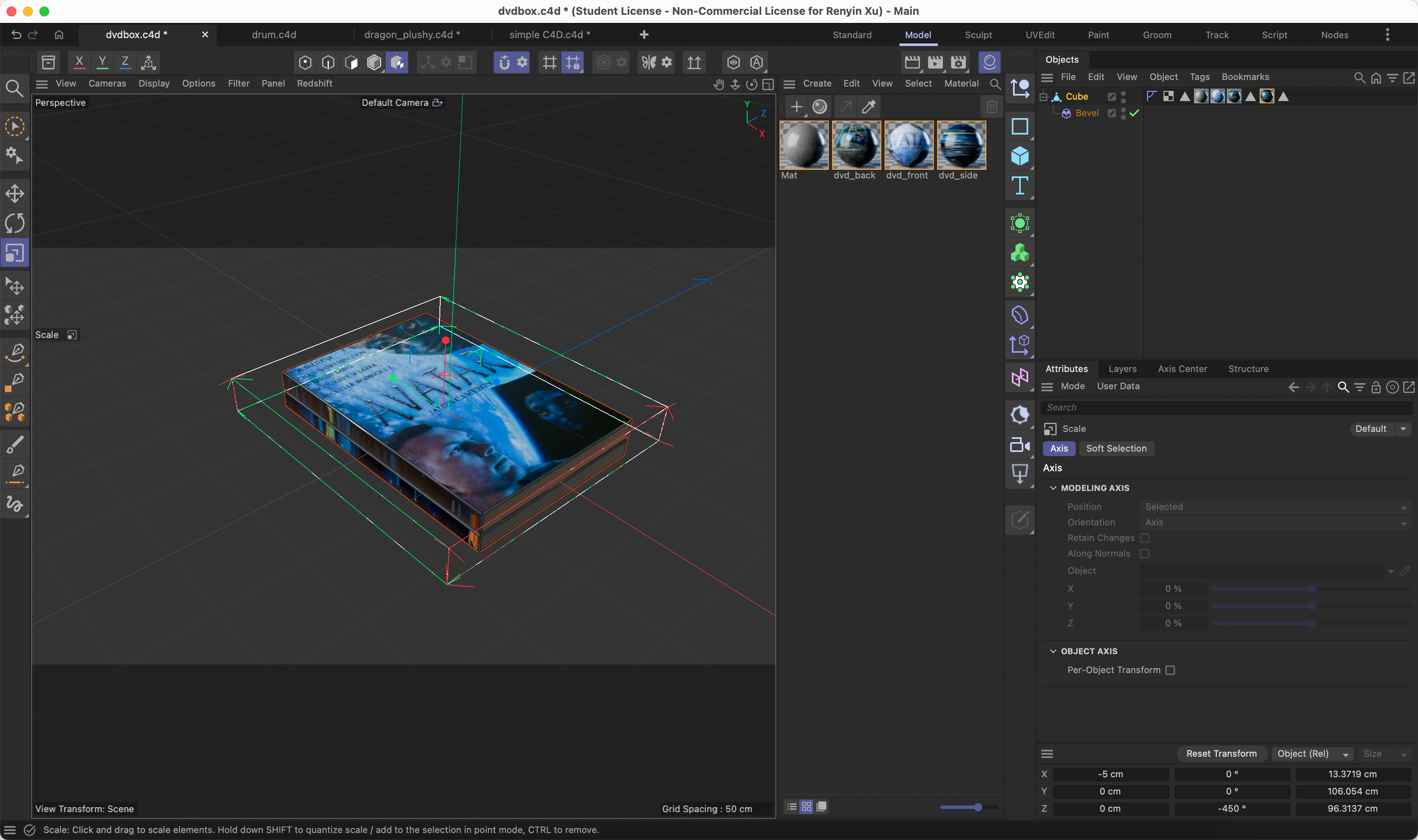 This is what I did follow by the tutorial video 6 for the dvd box, I put the image on it using material-texture