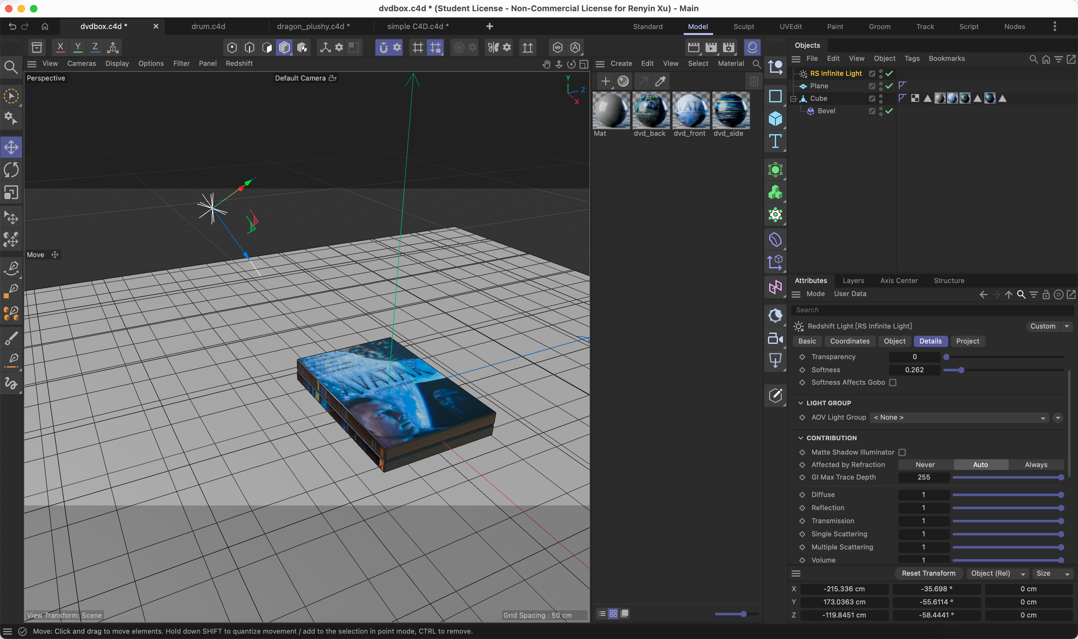 This is what I did follow by the tutorial video 6 for the dvd box, I put the image on it using material-texture, and also adding a plane and light source