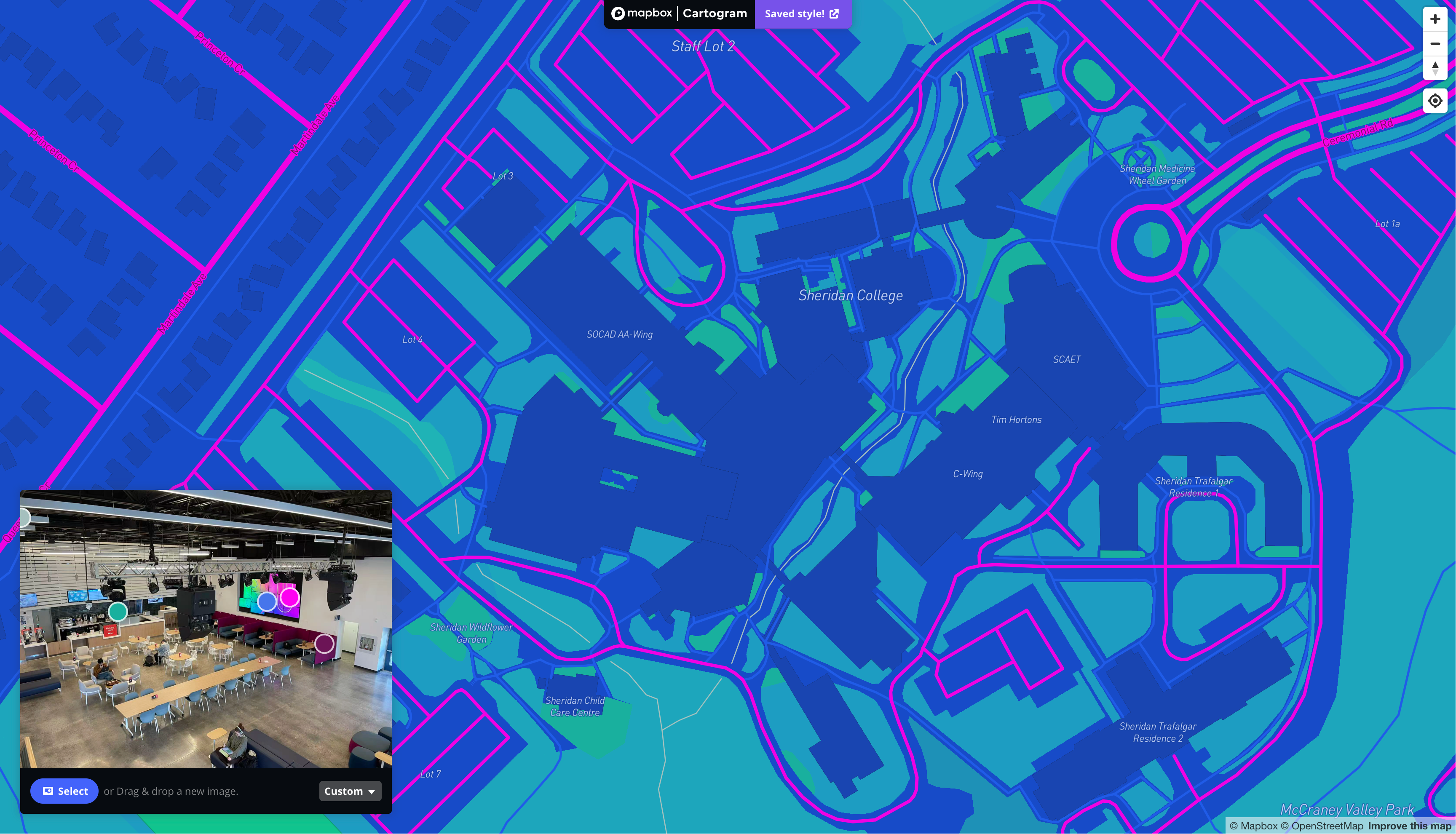 This is a map I styling with the image of an interior place that is located in SSU in Sheridan in Mapbox