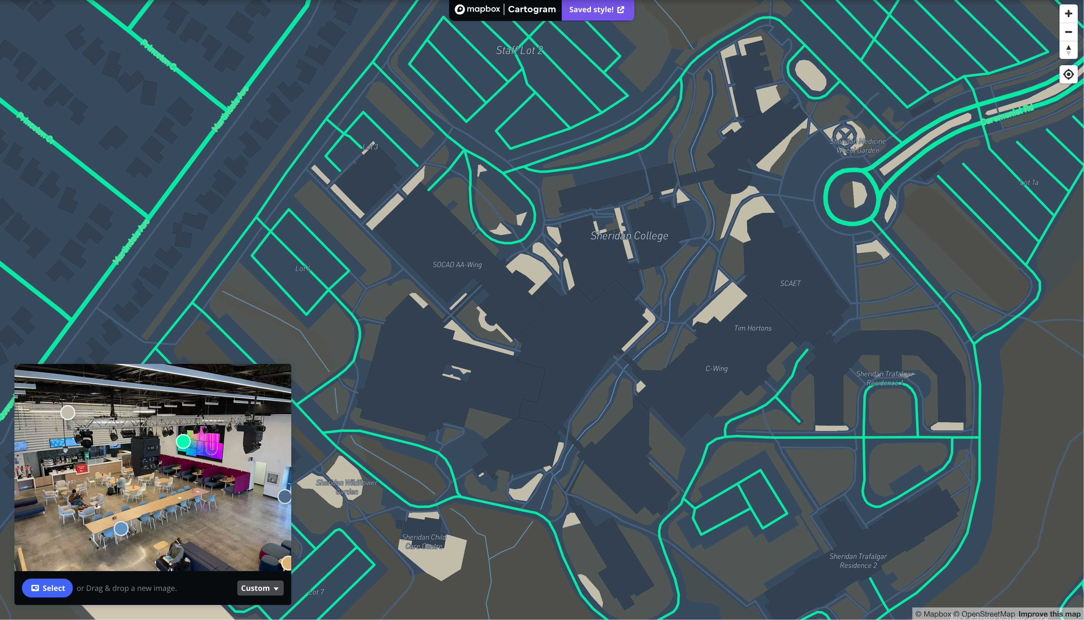 This is a map I styling with the image of an interior place that is located in SSU in Sheridan in Mapbox