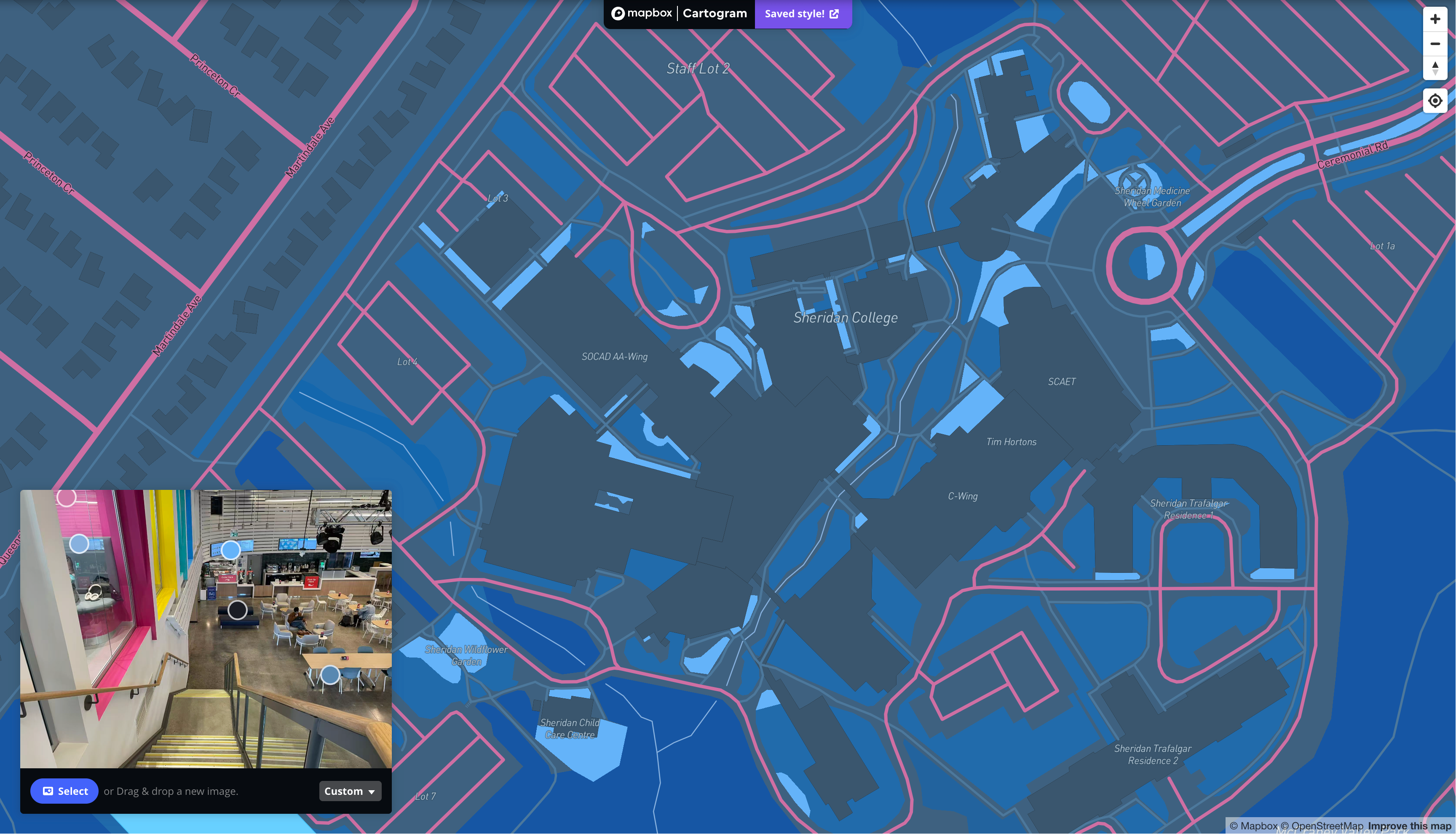 This is a map I styling with the image of an interior place that is located in SSU in Sheridan in Mapbox