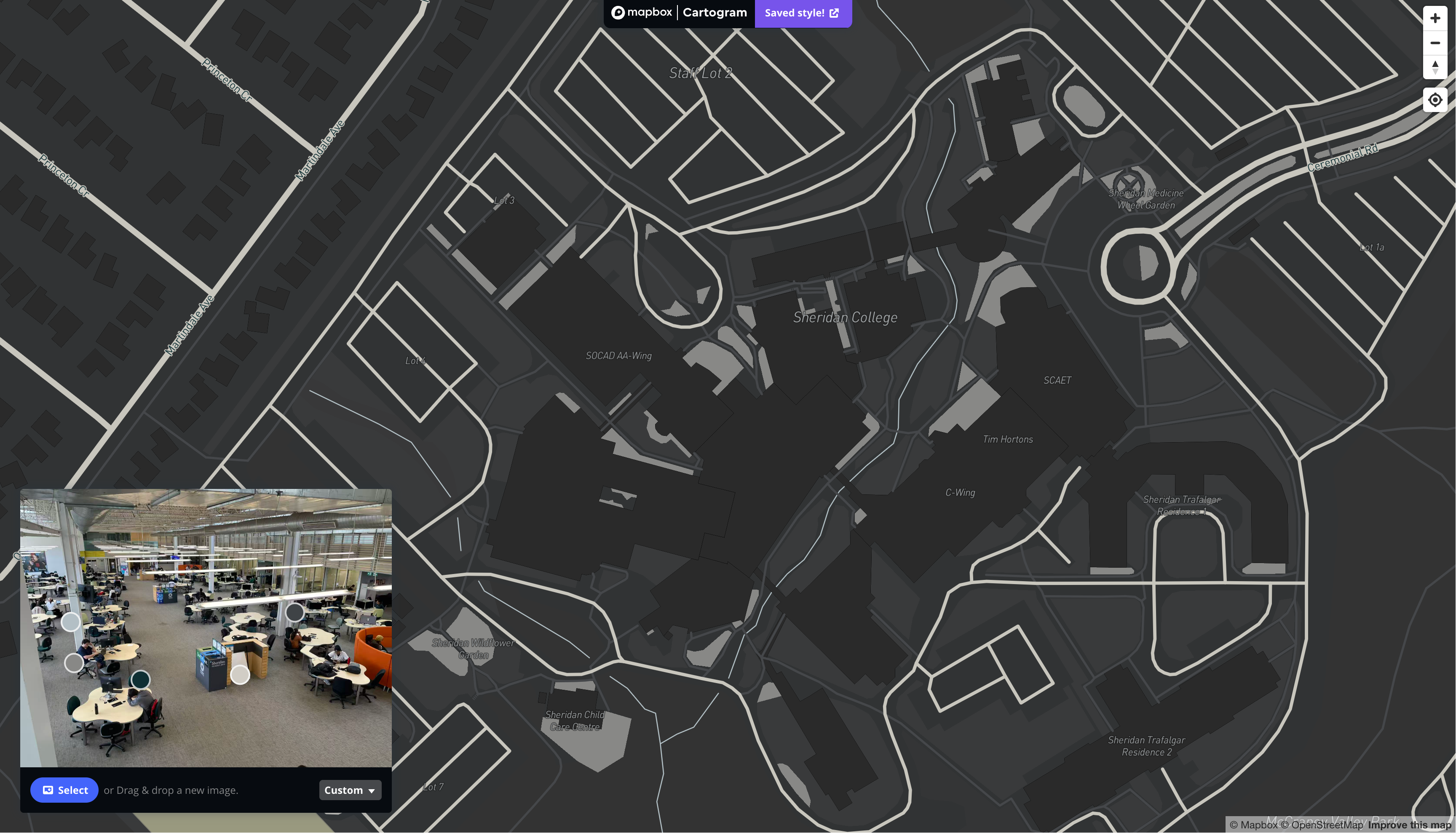 This is a map I styling with the image of an interior place that is located in C wings in Sheridan in Mapbox