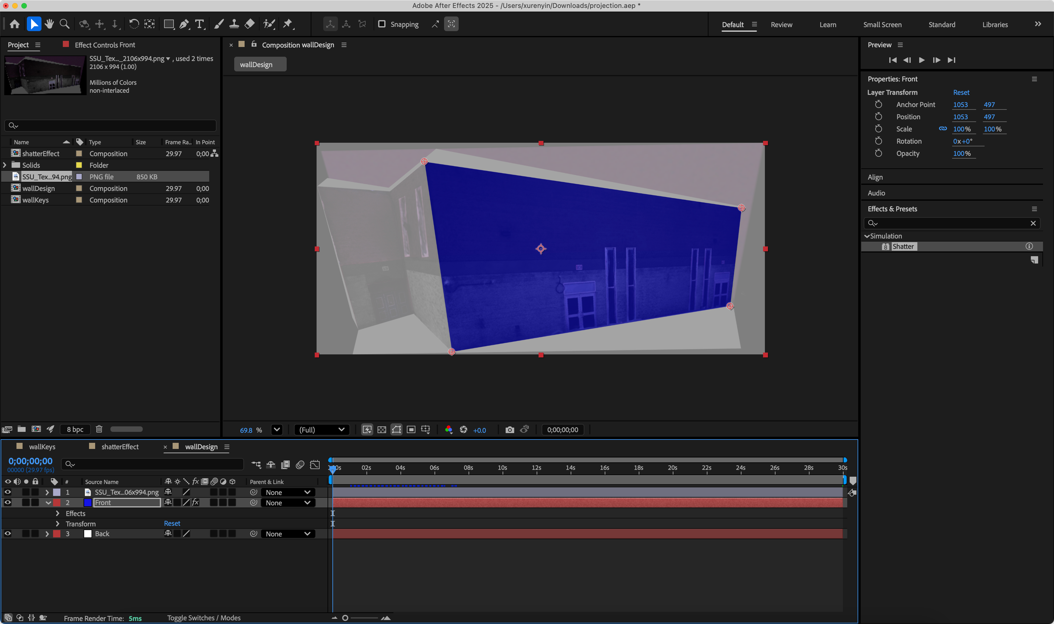 I followed the tutorial video to copy paste the shatterEffect and wallKeys to my wallDesign